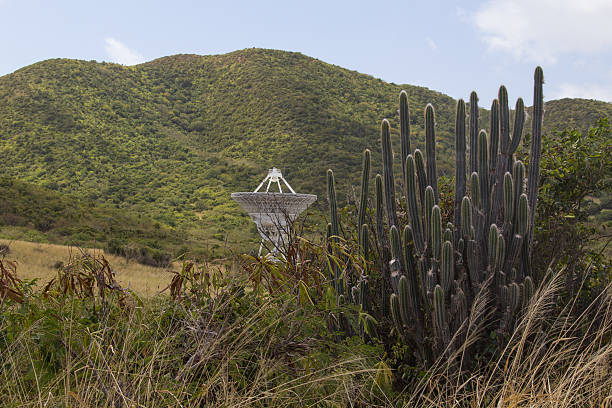 Christiansted, USVI - February 11, 2015: St. Croix VLBA Radio Telescope, one in a system of ten in the United States, stands straight up in the mountains of St. Croix.