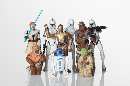 Cantonment, Fl, USA-June 1, 2015:  group of republic rebels isolated on white background, shot in studio, characters from Star Wars film franchise created by George Lucas