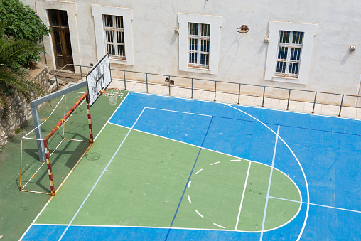 Empty colorful basketball court in Dubrovnik.