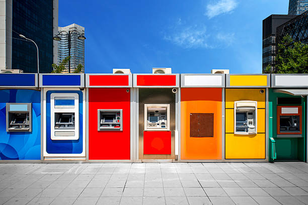istock Cashpoint with colorful bankomats 477214482