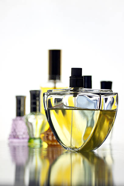 istock Many Bottle with Gold Perfume color isolated. 477221643