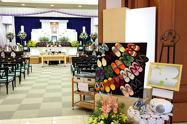 Funeral scene Funeral scene of japanese style funeral home chairs stock pictures, royalty-free photos & images