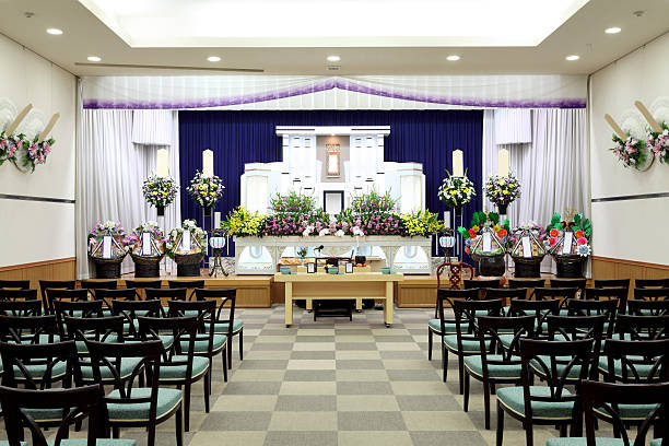 Funeral scene Funeral home interior of a japanese style funeral home chairs stock pictures, royalty-free photos & images