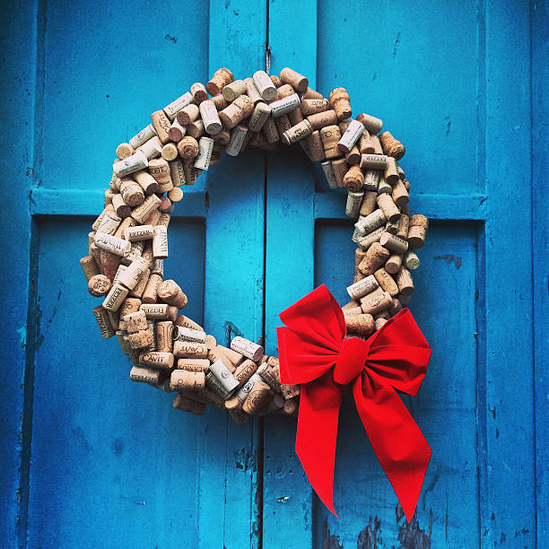 Xmas wreath made from wine corks, Bermuda stock photo