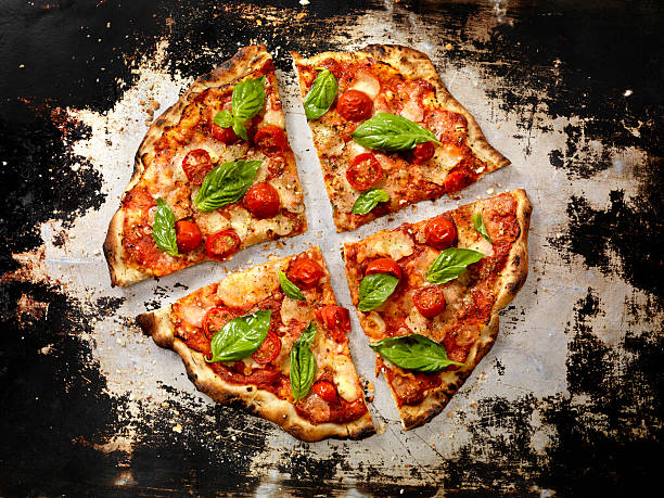 Oven Pizza Oven, Margherita Pizza Margherita Pizza with Fresh Mozzarella,Tomatoes and Basil - Photographed on a Hasselblad H3D11-39 megapixel Camera System flatbread photos stock pictures, royalty-free photos & images