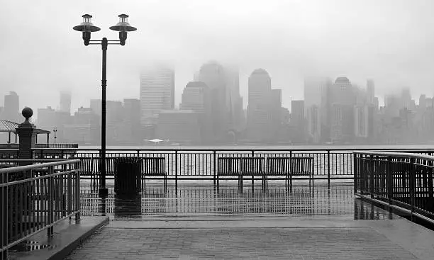 Photo of New York City skyline on a rainy day
