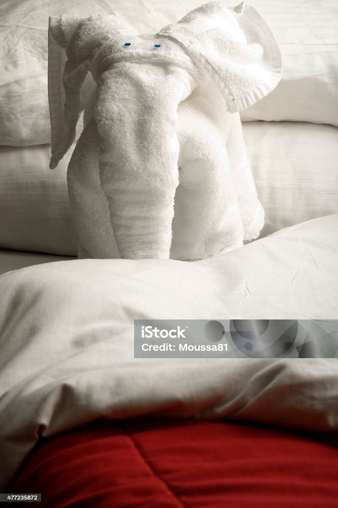 Towel elephant Towel elephant left on the bed 2015 Stock Photo