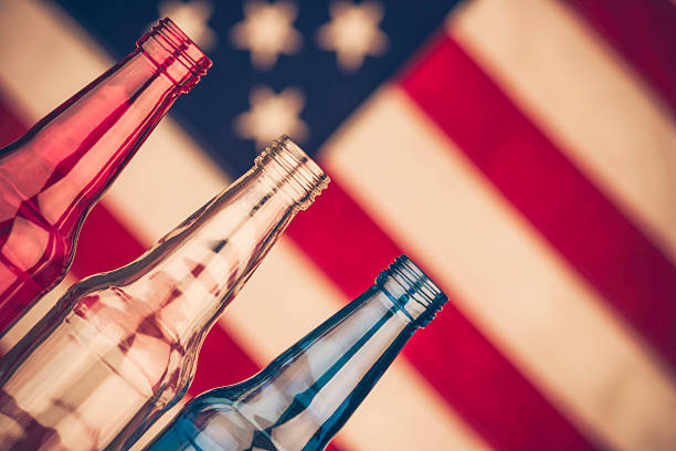 istock Patriotic red, white and blue beer bottles. July 4th party. 477236372