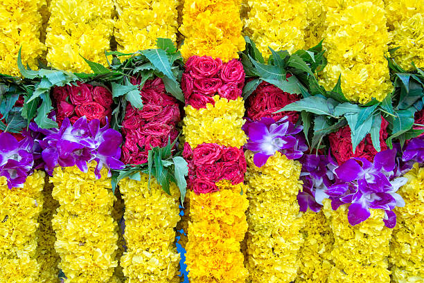 istock Indian colorful flower garlands background 477236396