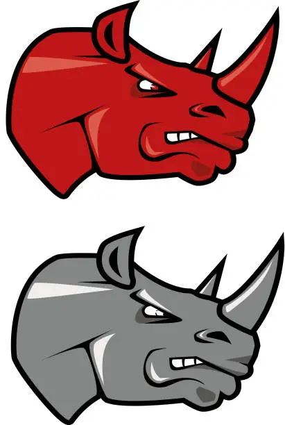 Vector illustration of Cartoon red and gray rhinoceros mascots