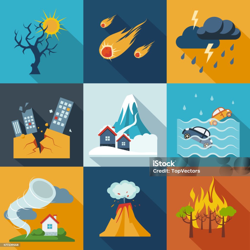 Natural Disaster Icons A set of natural disaster icons in fresh colors. Icon Symbol stock vector