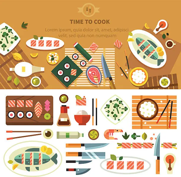 Vector illustration of Dining table with dishes