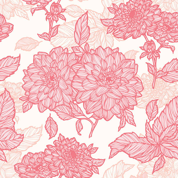 illustrazioni stock, clip art, cartoni animati e icone di tendenza di seamless pattern con fiori di peonie - single flower chrysanthemum design plant