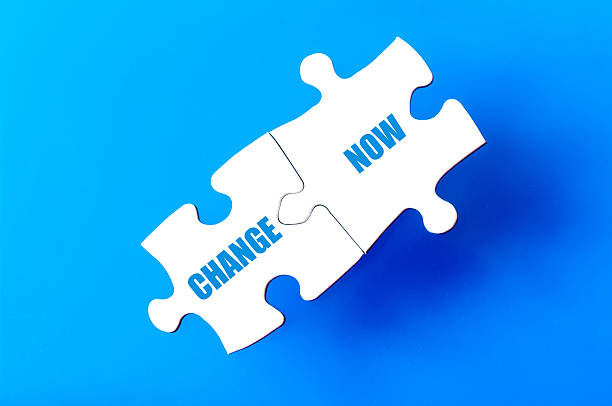 istock Connected puzzle pieces with words CHANGE and NOW 477245760
