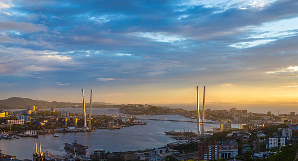 \nVladivostok cityscape, sunset view. Summer. \n
