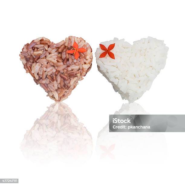 Jasmine Rice And Brown Rice Heart Shape Stock Photo - Download Image Now - Asia, Brown, Cereal Plant