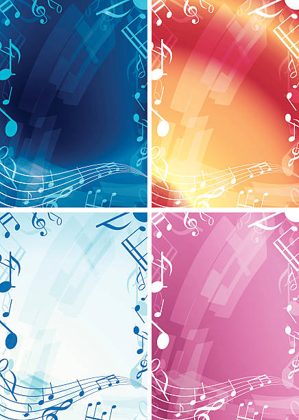 ilustraciones, imágenes clip art, dibujos animados e iconos de stock de abstracto de la música de conjunto de fondos vector marcos - sheet music music musical note pattern