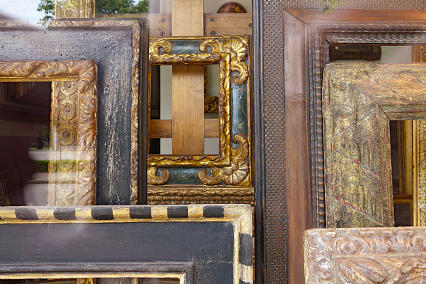 istock Many wooden antique frames close up, horizontal format 477252244