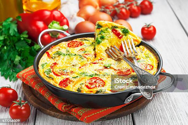 Omelet With Vegetables And Cheese Frittata Stock Photo - Download Image Now - Baked, Baking, Bell Pepper