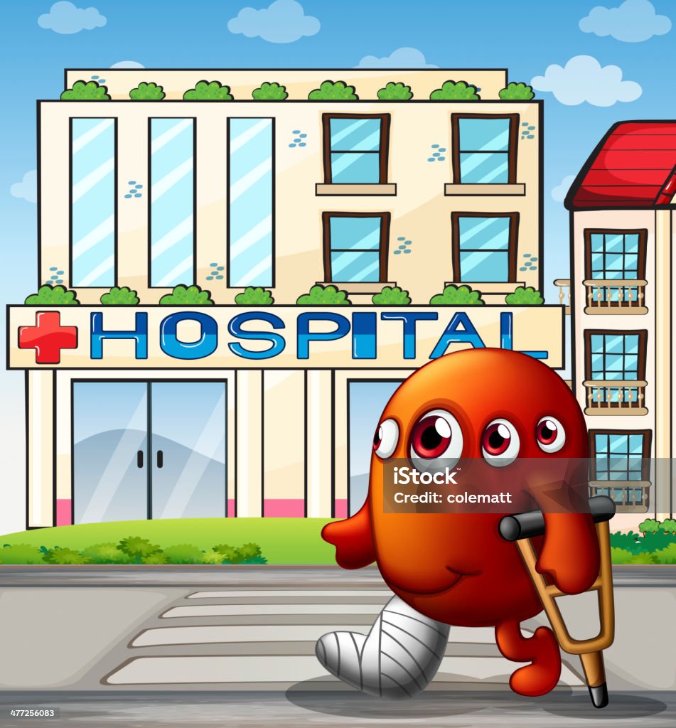 multi-eyed monster in front of the hospital building Animal stock vector