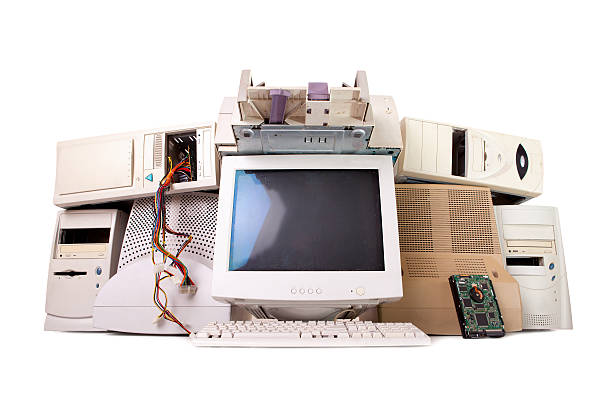 old computer and electronic waste old computer parts isolated on white background recycling computer electrical equipment obsolete stock pictures, royalty-free photos & images