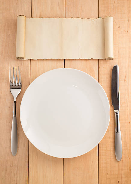 istock plate, knife and fork on wood 477257916