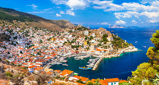 Scenery Of Hydra Island,Greece. Picturesque Village Of Hydra Island,Saronic,Greece. attica stock pictures, royalty-free photos & images