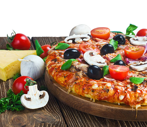 istock Italian pizza with mushrooms and cheese served 477261241