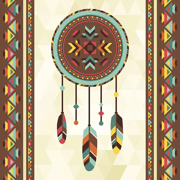 Vector illustration of Ethnic background with dreamcatcher in navajo design.