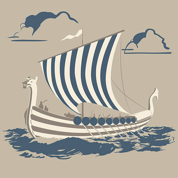 illustrazioni stock, clip art, cartoni animati e icone di tendenza di nave vichinga - drakkar