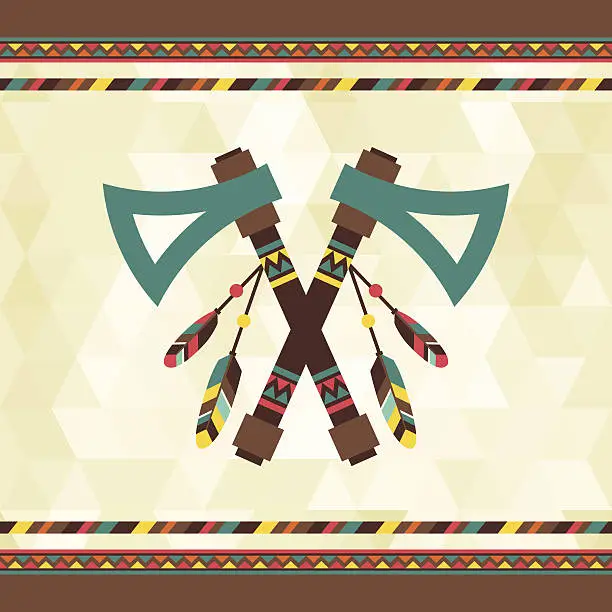 Vector illustration of Ethnic background with tomahawk in navajo design.