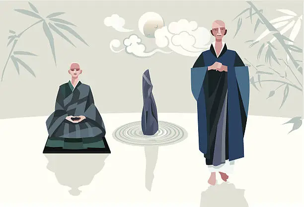 Vector illustration of Zen Master and Disciple Vertical Horizontal