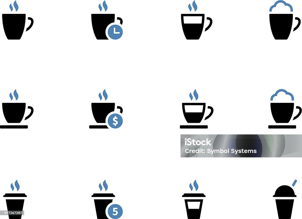 Iconos en sólo dos tonos con una taza de café sobre fondo blanco. - arte vectorial de Alimento libre de derechos