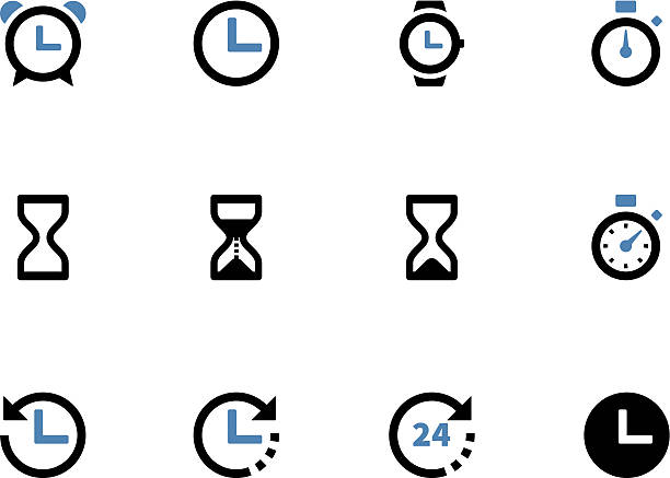 czasu i zegar duotone ikony na białym tle. - clock wall clock face clock hand stock illustrations