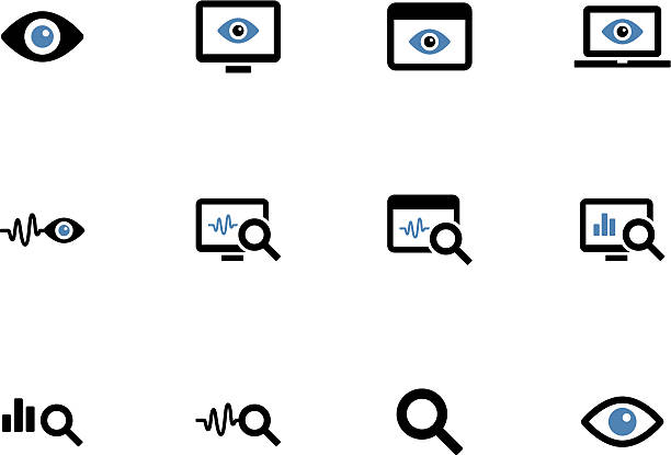 ilustrações de stock, clip art, desenhos animados e ícones de monitorização duotone ícones em fundo branco. - surveillance human eye security privacy