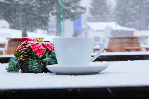 cup of tea in the snow