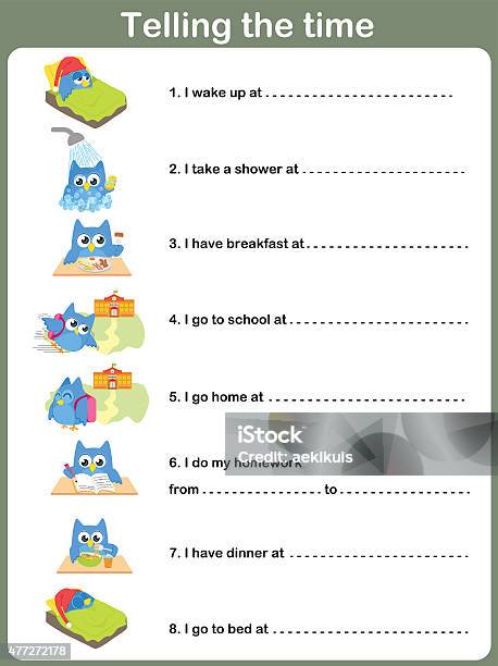 Tabel Daily Routine About Time Daily Routines Worksheet Telling The Time Stock Illustration - Download ...