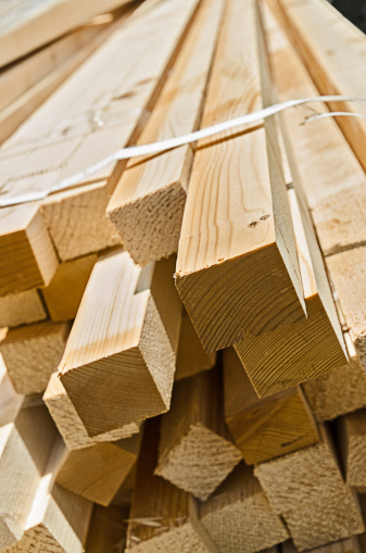 wooden stacks at a construction site