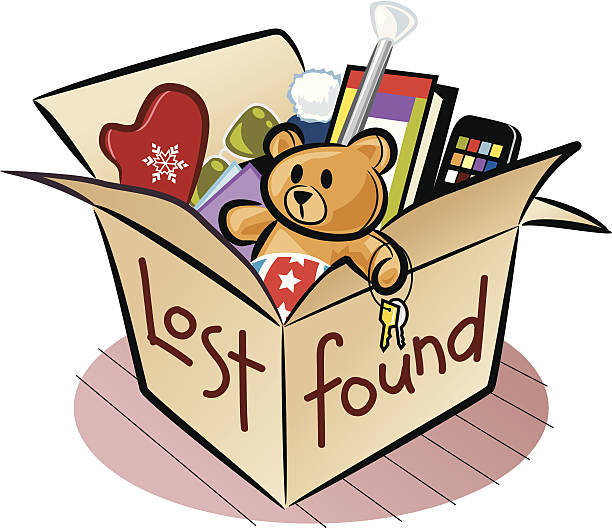 ilustraciones, imágenes clip art, dibujos animados e iconos de stock de lost found caja - oficina de objetos perdidos