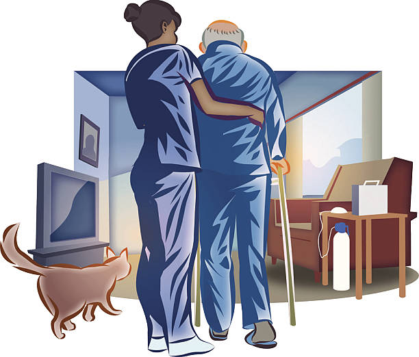 home nurse senior man - looking away illustrations stock illustrations
