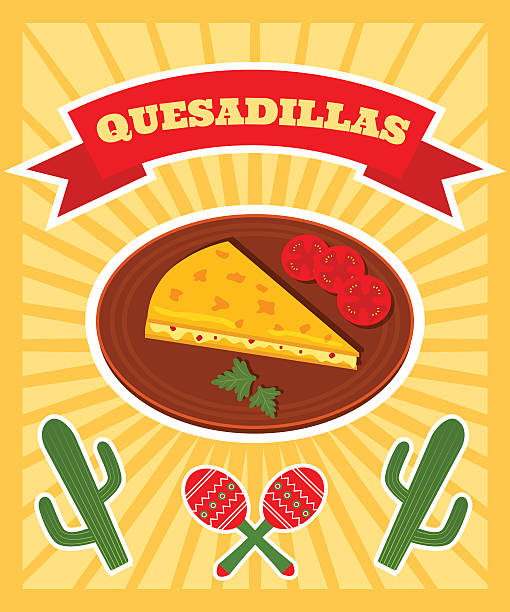 illustrations, cliparts, dessins animés et icônes de des quesadillas poster - quesadilla chicken mexican cuisine cheese