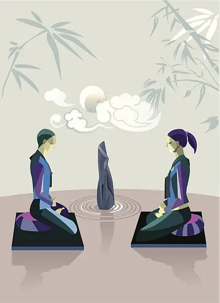 Vector illustration of Couple Practicing Zen Meditation