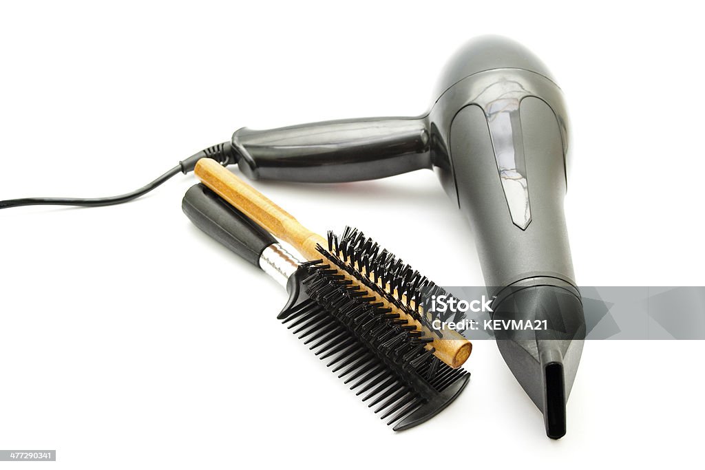Secador de cabelo preto com diferentes escova de cabelo - Foto de stock de Amimar royalty-free
