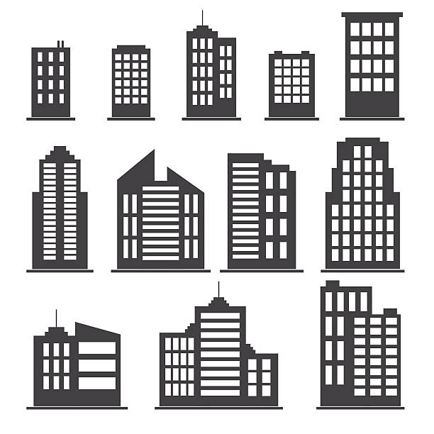 ilustrações de stock, clip art, desenhos animados e ícones de conjunto de ícones de construção - symbol office building construction building exterior