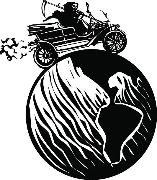 Vector illustration of Death driving around the world