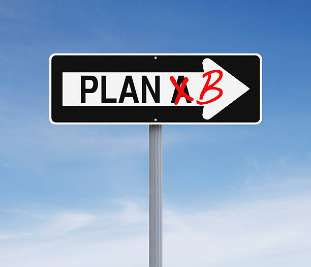 Switch to Plan B Modified one way sign on contingency planning safety net stock pictures, royalty-free photos & images