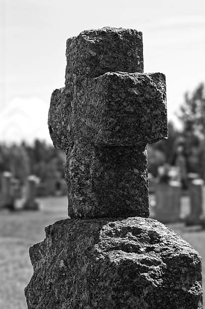 istock Tombstone Cross, Cemetery background 477299435