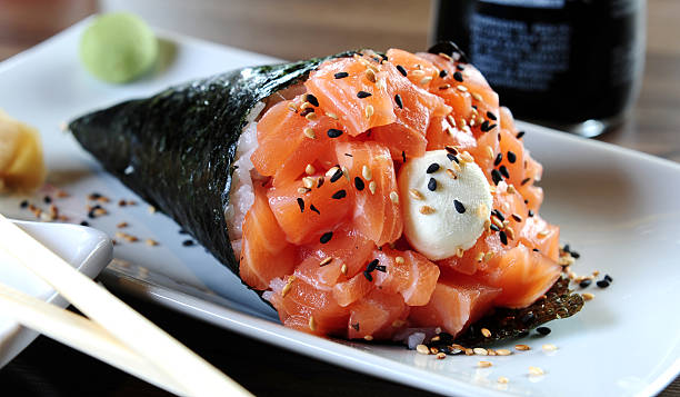 Temaki Temaki blank plate with sesame cream cheese photos stock pictures, royalty-free photos & images