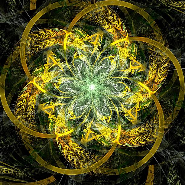 istock Yellow and green fractal flower, digital artwork 477303019
