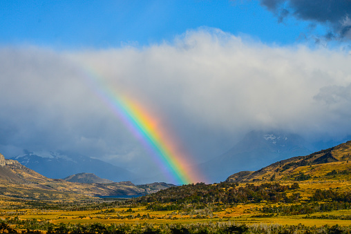 Landscape of Chilean Patagonia (a few miles from Punta Arenas) with a beautiful rainbow